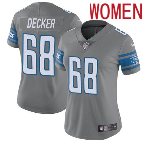 Women Detroit Lions 68 Taylor Decker Nike Grey Rush Vapor Limited NFL Jersey